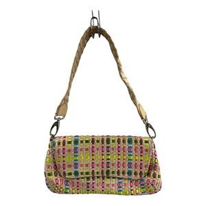 The Sak Womens Shoulder Bag Beige Basket Weave Ribbon Snap Detachable Strap S